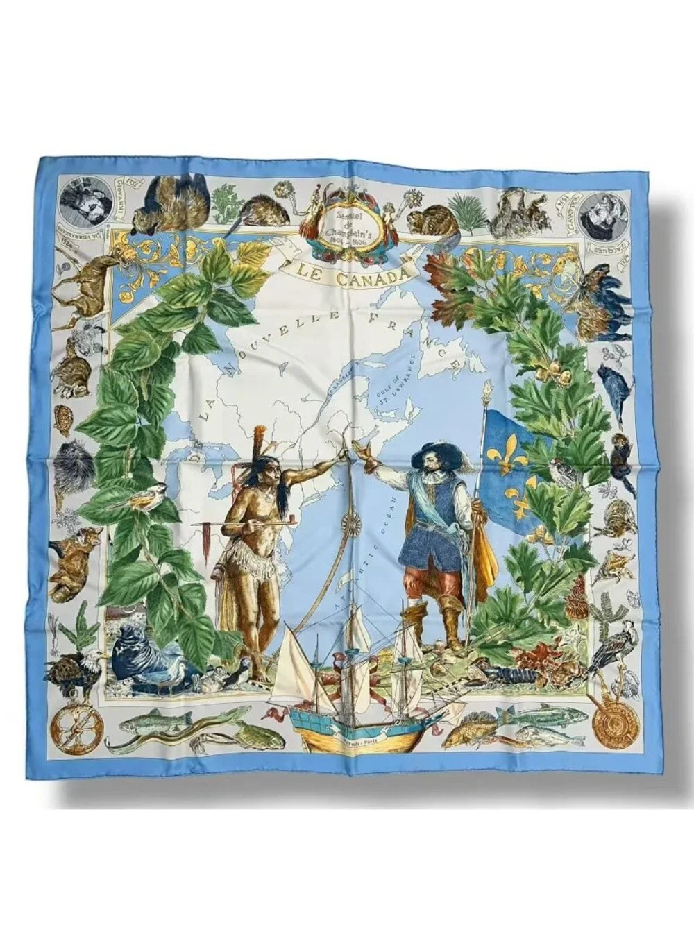 Hermes Scarf Silk Carre 90 le Canada Blue